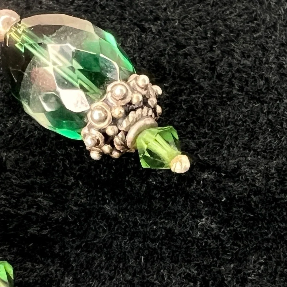 Green Crystal Silver Dangle Beaded Earrings Dangle Boho Glam